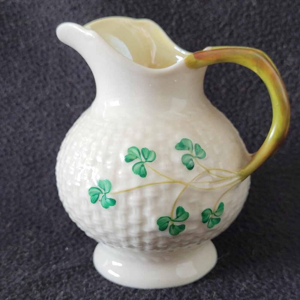 Belleek creamer Hand painted Shamrocks, Vintage